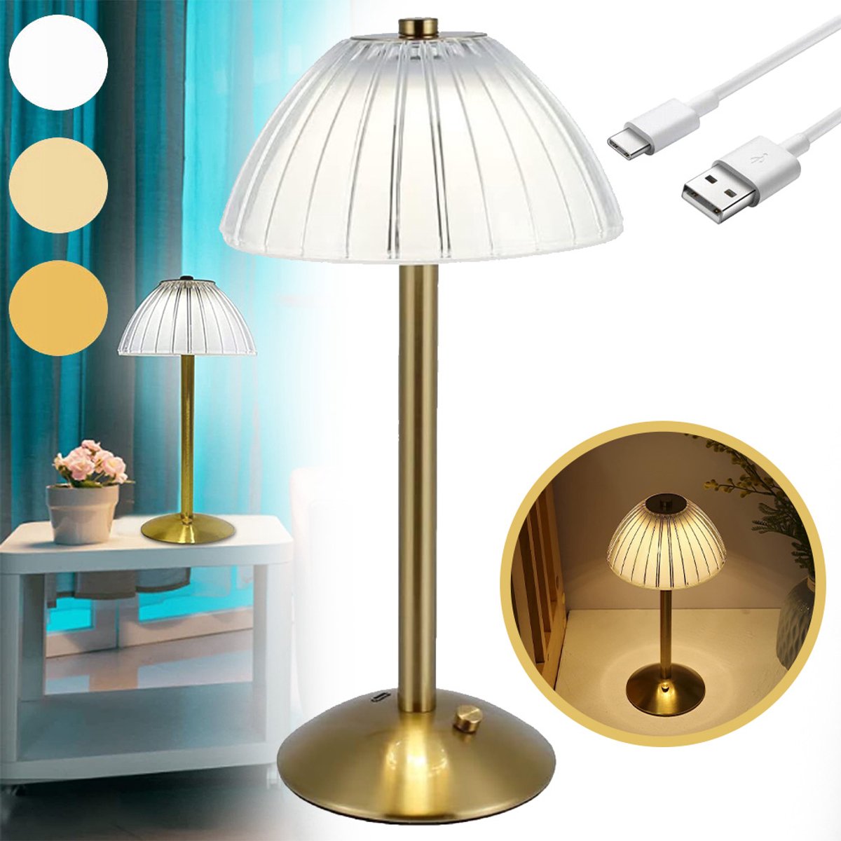 Draadloze Dimbare Tafellamp Met 360° Lichtbundel En 3 Kleurtemperaturen - Touchbediening USB-Oplaadbaar 30 cm - Ideaal Cadeau Voor Slaapkamer En Kantoor