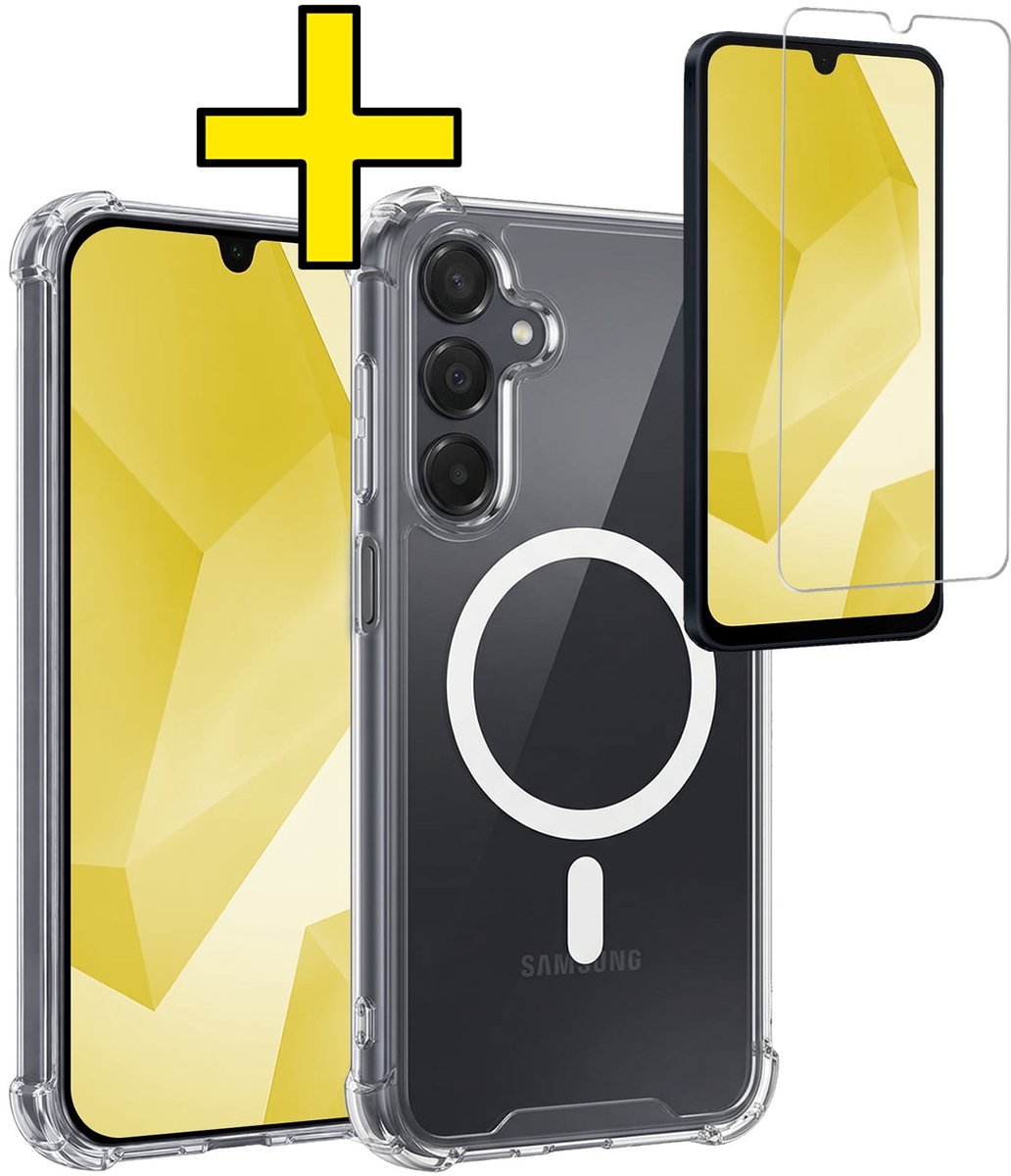 Hoesje - Met Screenprotector - Geschikt voor Samsung Galaxy A16 - Magsafe Compatible - Sterk & Shockproof - Back Cover - Shock Proof Case - Telefoon Hoes - Telefoonhoesjes - Transparant