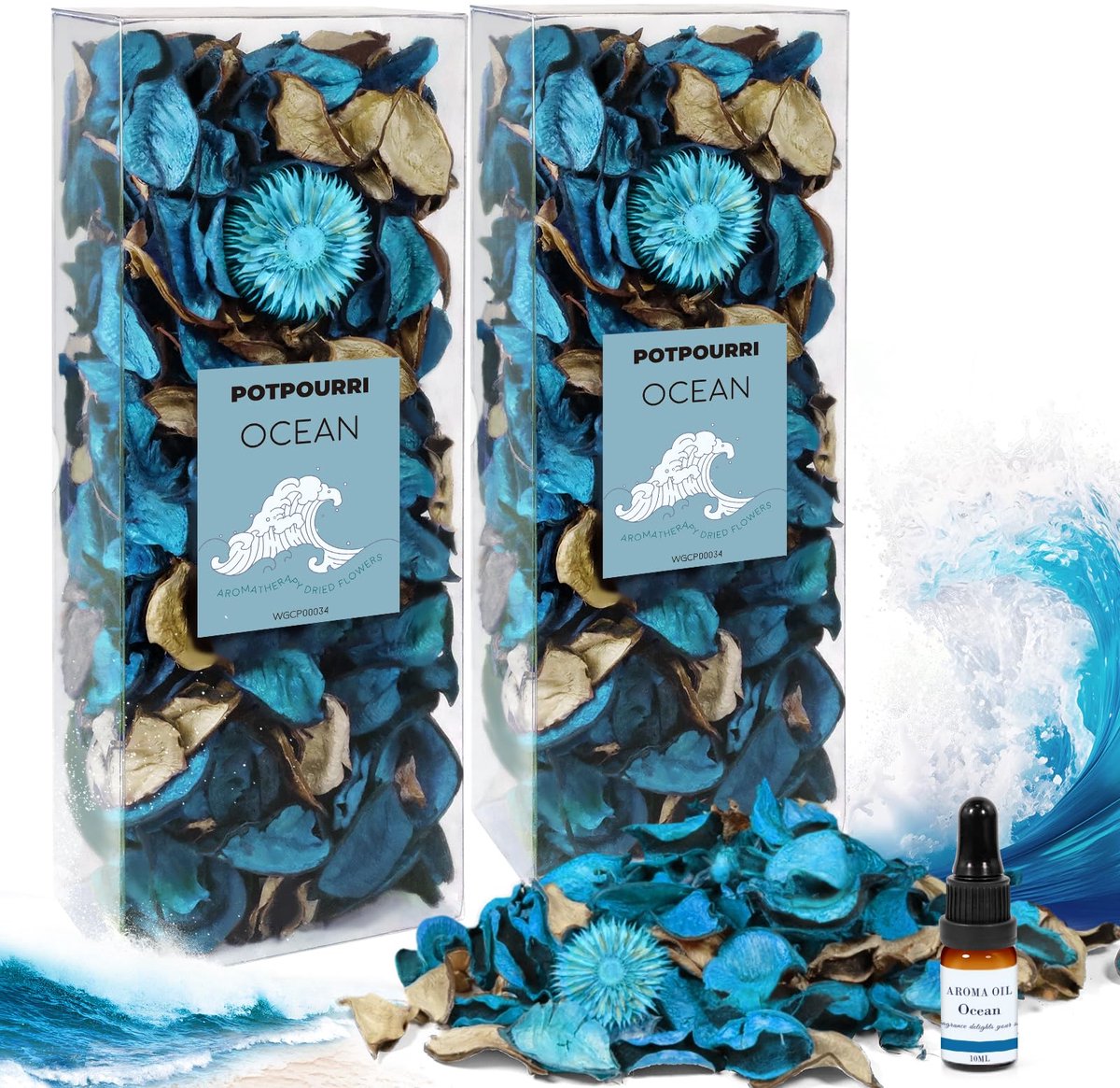 SnelShoppen - Potpourri Natuurlijke Zeebries met Etherische Olie, 10 ml - 240 g, Mix van Gedroogde Bloemen voor Luchtverfrisser Thuis - 2 Stuks, Duurz