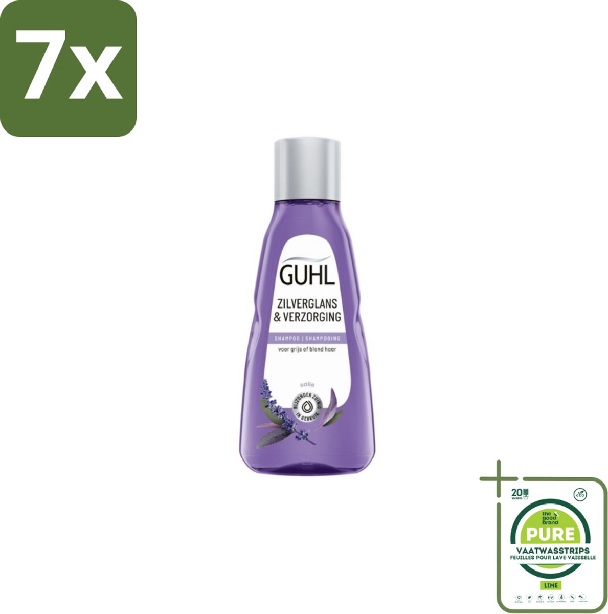 7 x Guhl - Shampoo Mini - Zilverglans & Verzorging - 50 ml - Grootverpakking - Zilvershampoo - Grijs Haar - Blond Haar - Zilverglans - Haarverzorging