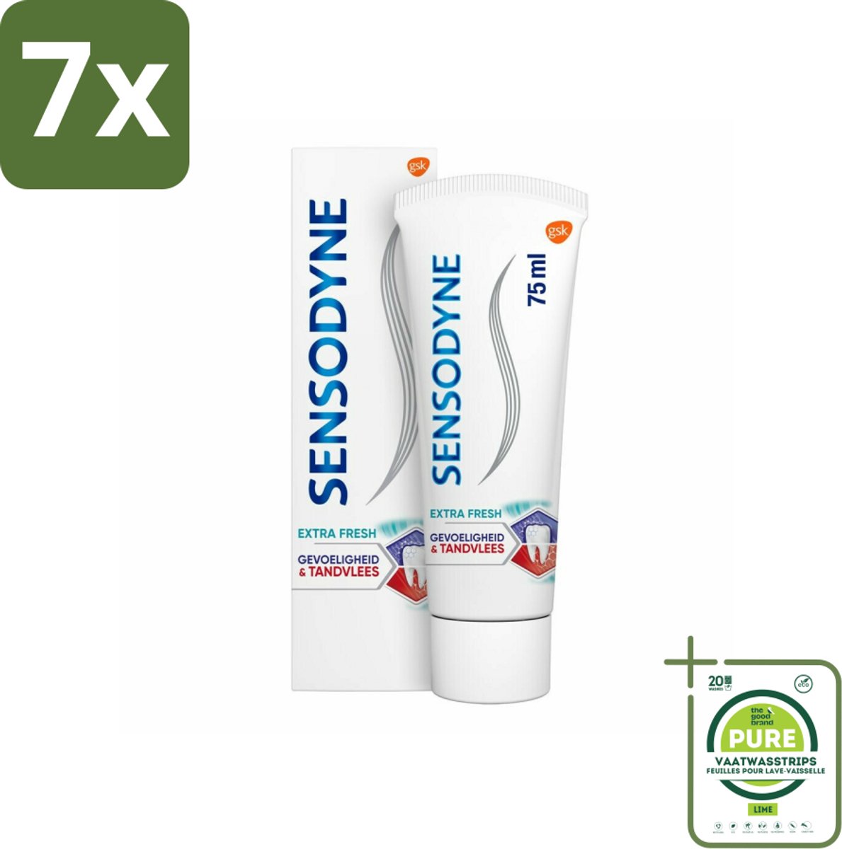 7 x Sensodyne - Tandpasta - Gevoeligheid & Tandvlees - Extra Fresh - 75 ml - Grootverpakking - Tandpasta Gevoelige Tanden - Tandvleesproblemen - Tandplak - Gevoelige Tanden - Tandvleesverzorging