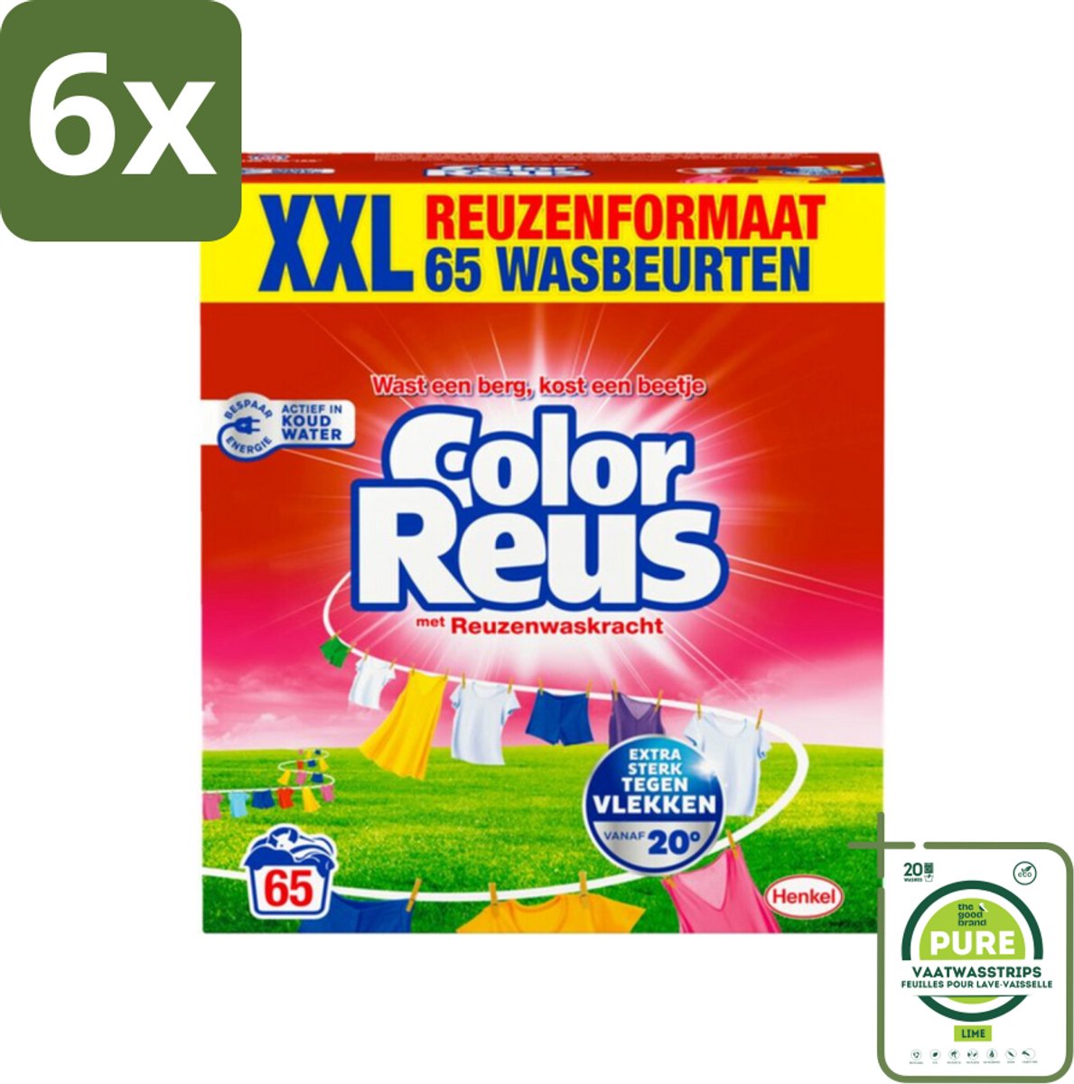 Color Reus - Waspoeder - Gekleurde Was - 65 Wasbeurten - Voordeelverpakking - 6 stuks - Waspoeder - Gekleurde was