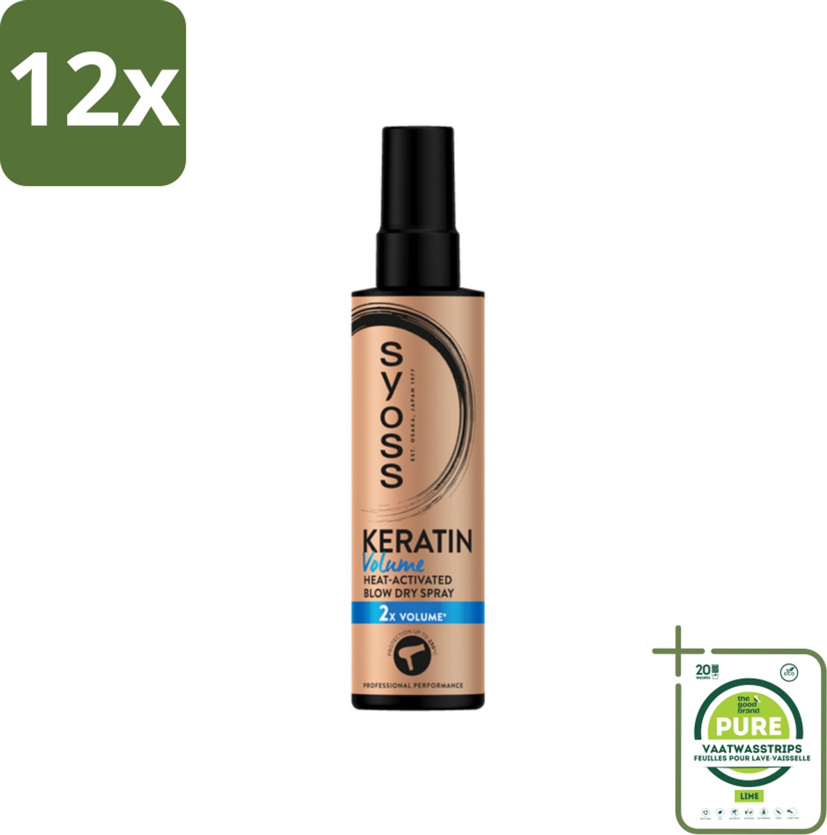 Syoss - Keratin & Volume - Heatprotection Spray - Dubbele Bescherming - 200 ml - Voordeelverpakking - 12 stuks - Hittebescherming haar - Volume spray