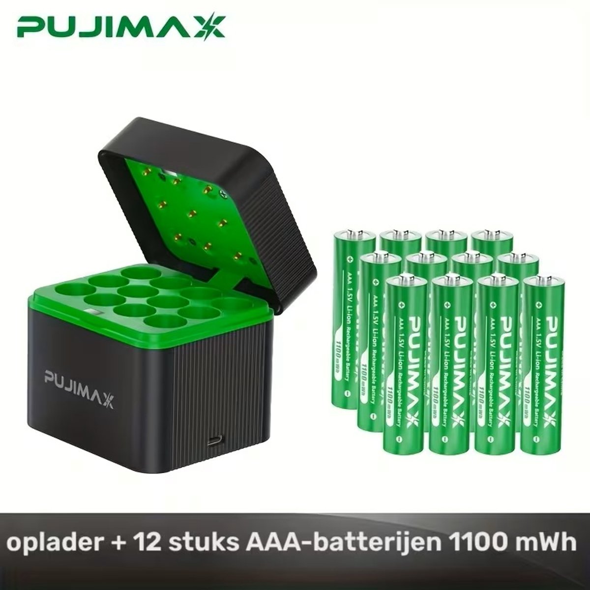 Batterijlader met 12 x AAA Li-ion oplaadbare batterijen