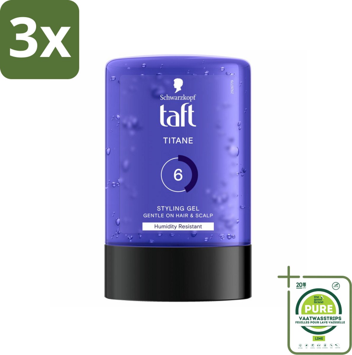 3 x Taft - Titane 6 - Styling Gel - Krachtige fixatie - 300 ml - Grootverpakking - Haar Gel - Sterke Fixatie - Titanium Hold - Vochtbestendig - Plakkerig