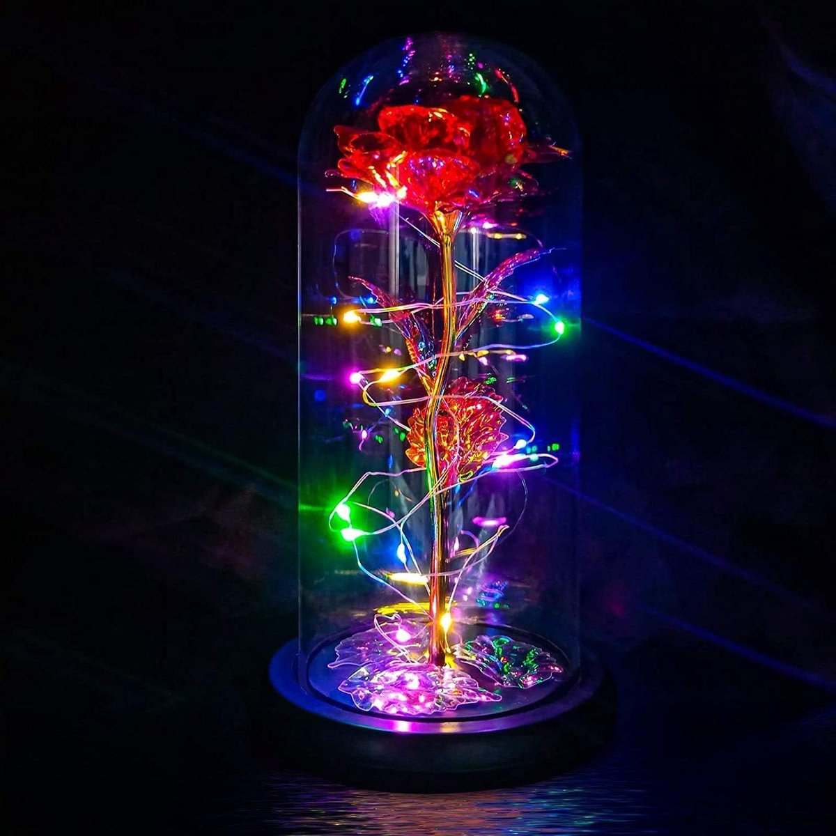 Galaxy Roos - Eeuwige Bloem Glazen Roos - Romantische Sfeer Creëren - Met LED Verlichting - 21 cm hoog - Rood