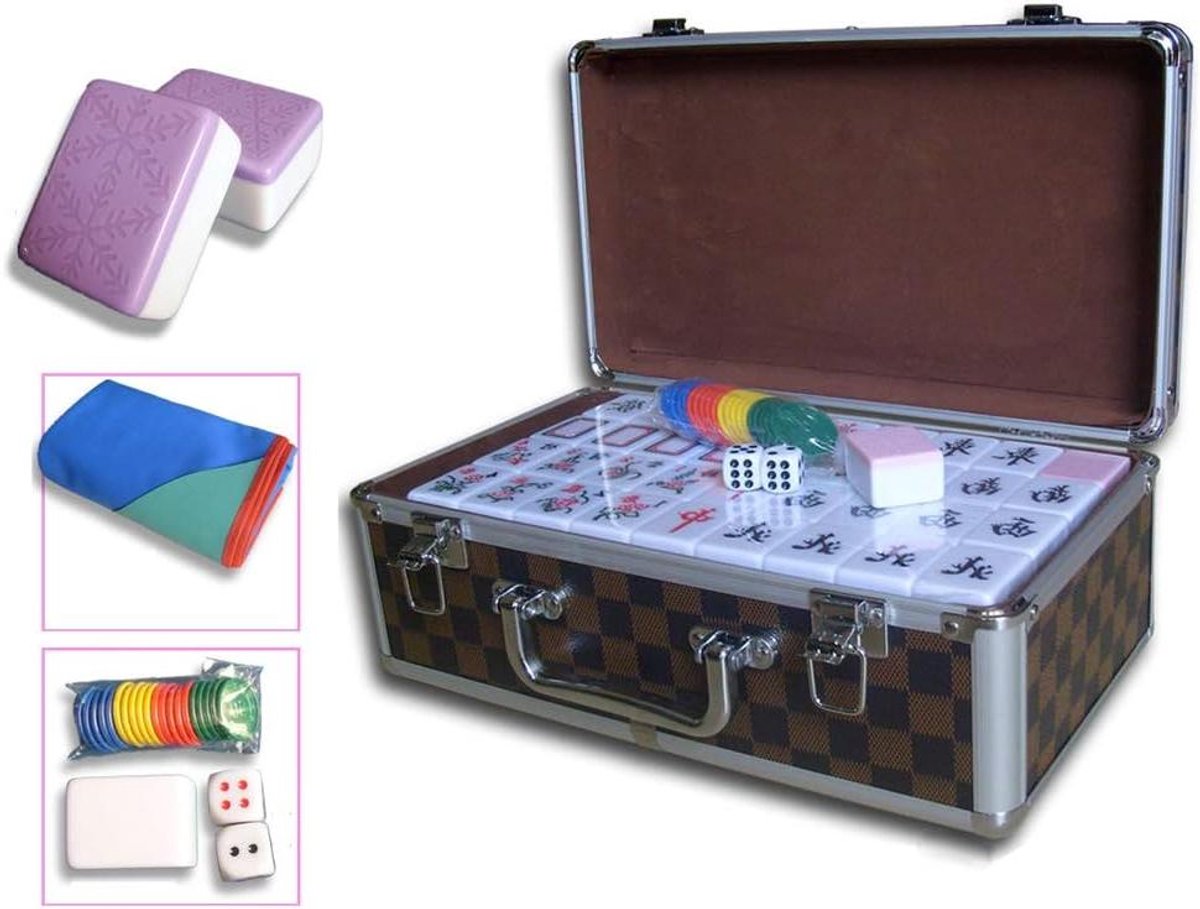 Mahjong Set - Majong Spel Tafelspel - Familie Entertainment - Inclusief Tafelkleed - 4.2cm x 3.1cm x 2.1cm - Paars