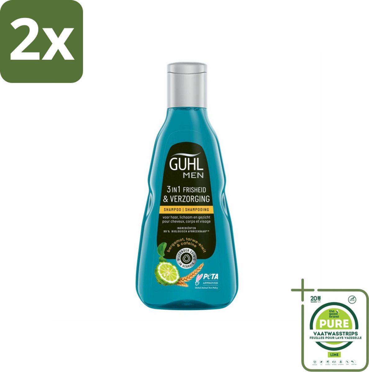 Guhl - 3-in-1 Shampoo - Freshness & Care Man - 250 ml - Voordeelverpakking - 2 stuks - Haarverzorging mannen - Shampoo voor mannen