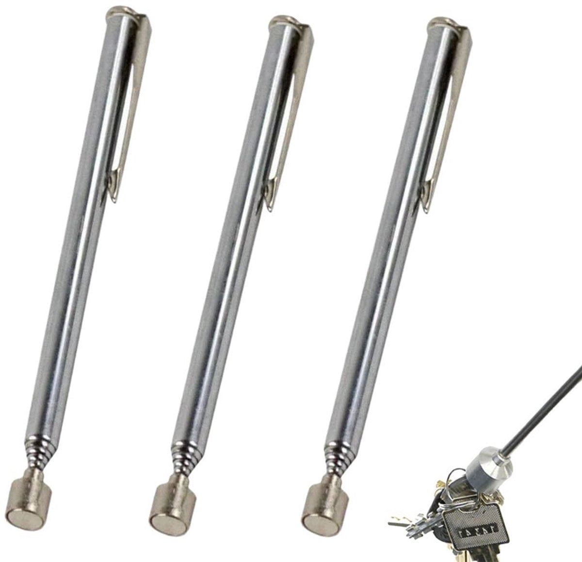 Telescopische Magnetische Ophaalstang - 3 Stuks, Verlengbaar tot 65cm, Ideaal voor Schroeven, Moeren en Metaalwerkzaamheden