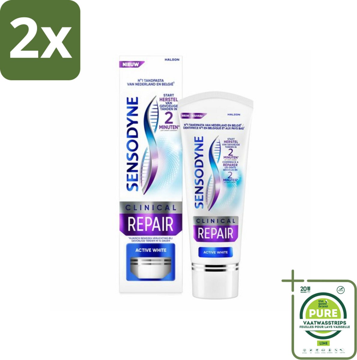 Sensodyne - Tandpasta - Clinical Repair - Active White - Tandglazuur Herstellen - 75 ml - Voordeelverpakking - 2 stuks - Tandgevoeligheid - Tandpasta