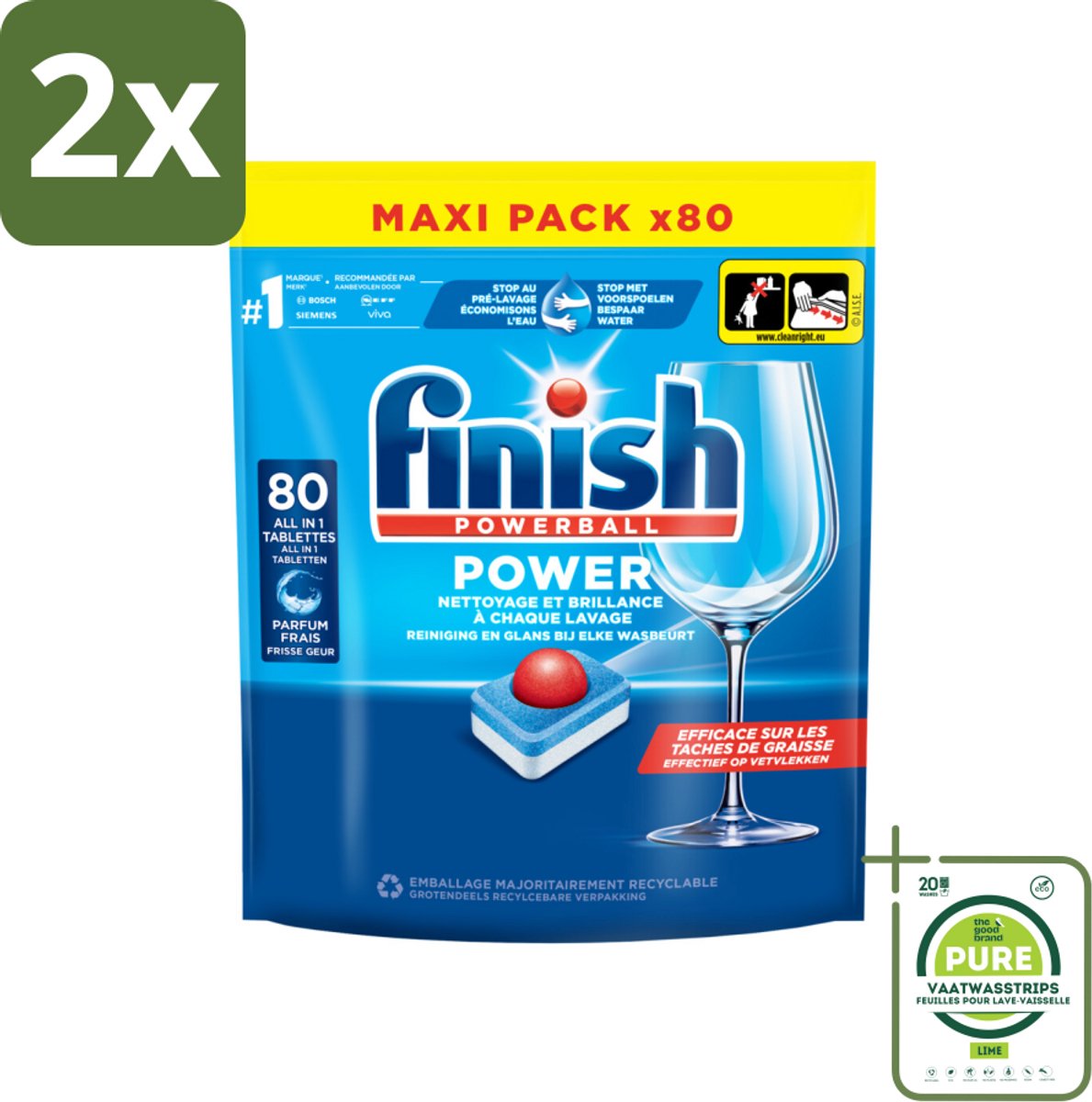 Finish - Vaatwasmiddel - Power All in One Regular - Effectieve Alles-in-1 Reiniging - 80 capsules - Voordeelverpakking - 2 stuks - Vaatwastabletten - Vaatwasser