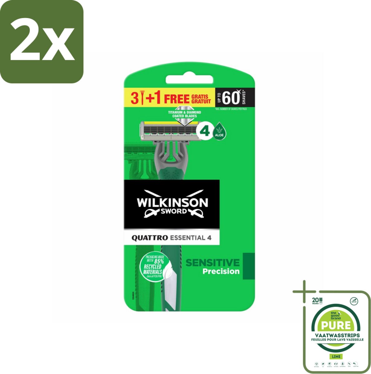 Wilkinson - Wegwerpscheermesjes - Quattro Essential 4 - Strak Scheren - 4 mesjes - Voordeelverpakking - 2 stuks - Wegwerpscheermesjes - Scheermes