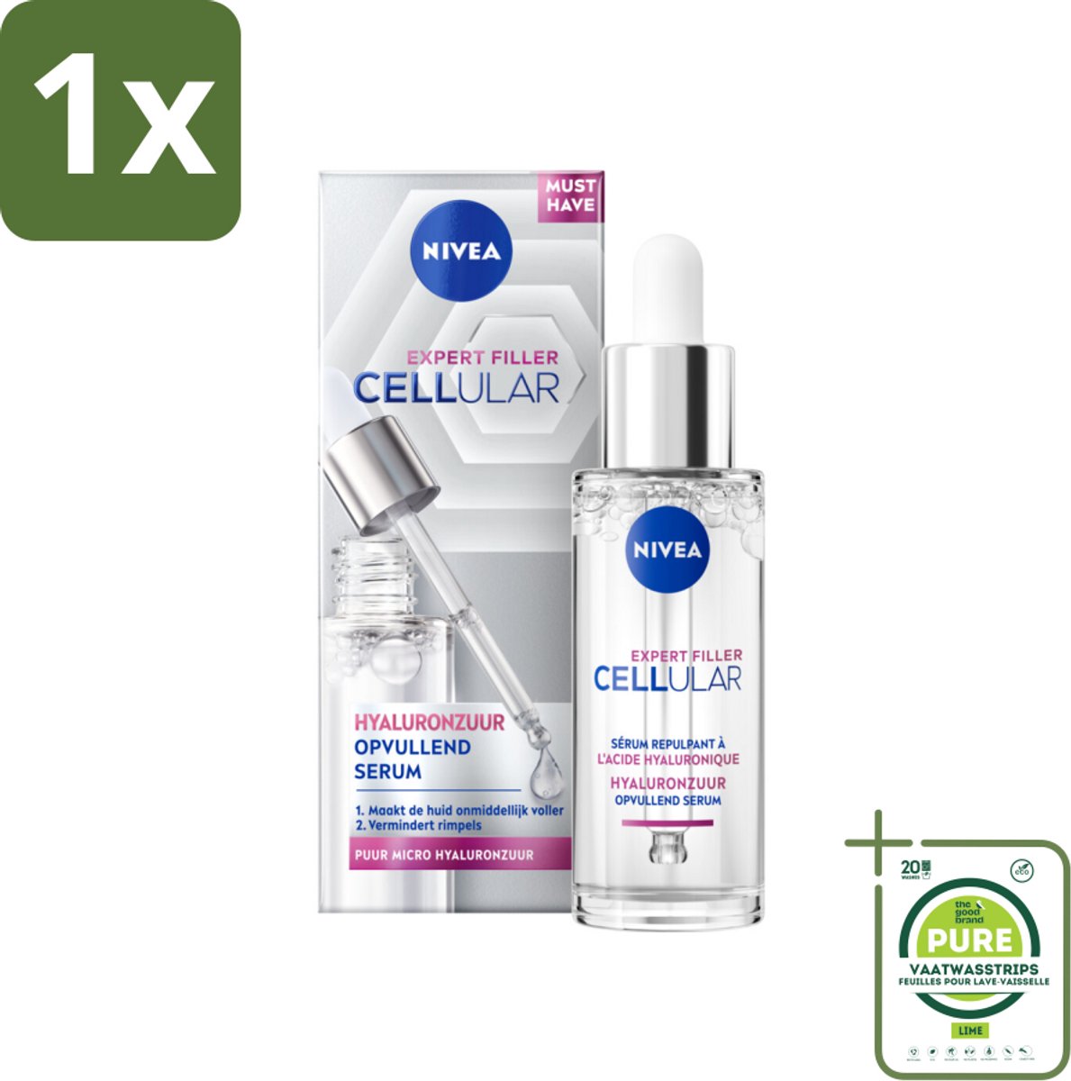 1 x Nivea - Cellular - Expert Filler Hyaluronzuur Serum - Rimpelvullend en Hydraterend - 30 ml - Rimpel Serum - Hyaluronzuur Serum - Anti-aging Serum - Huidverjonging - Hydraterend Serum