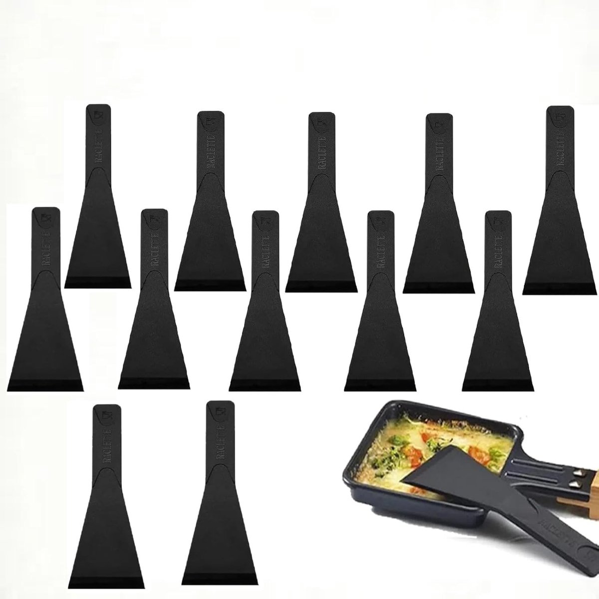 Raclette Lepels - Kaasschepjes Set - Kaas Serveren - Krasvrij Ontwerp - 12 Stuks - Zwart