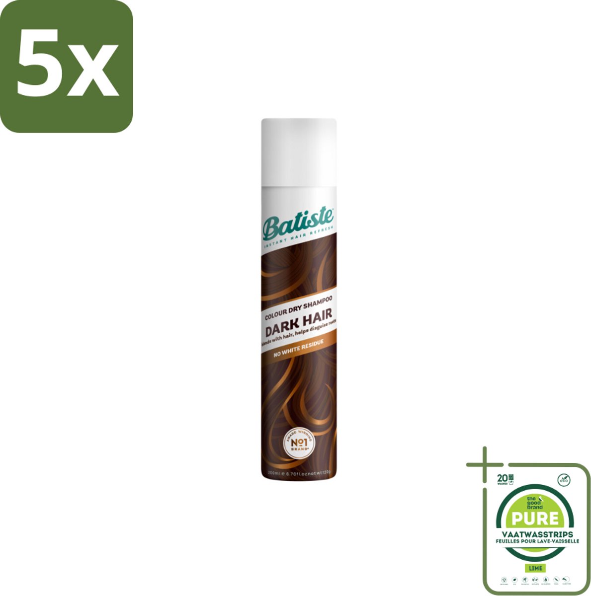 5 x Batiste - Dark & Deep Brown - Droogshampoo - Speciaal Voor Donkerbruin Haar - Verfrist en Geeft Volume - 200ml - Grootverpakking - Droogshampoo - Donkerbruin Haar - Haarverfrissers - Haarvolume - Haartextuur