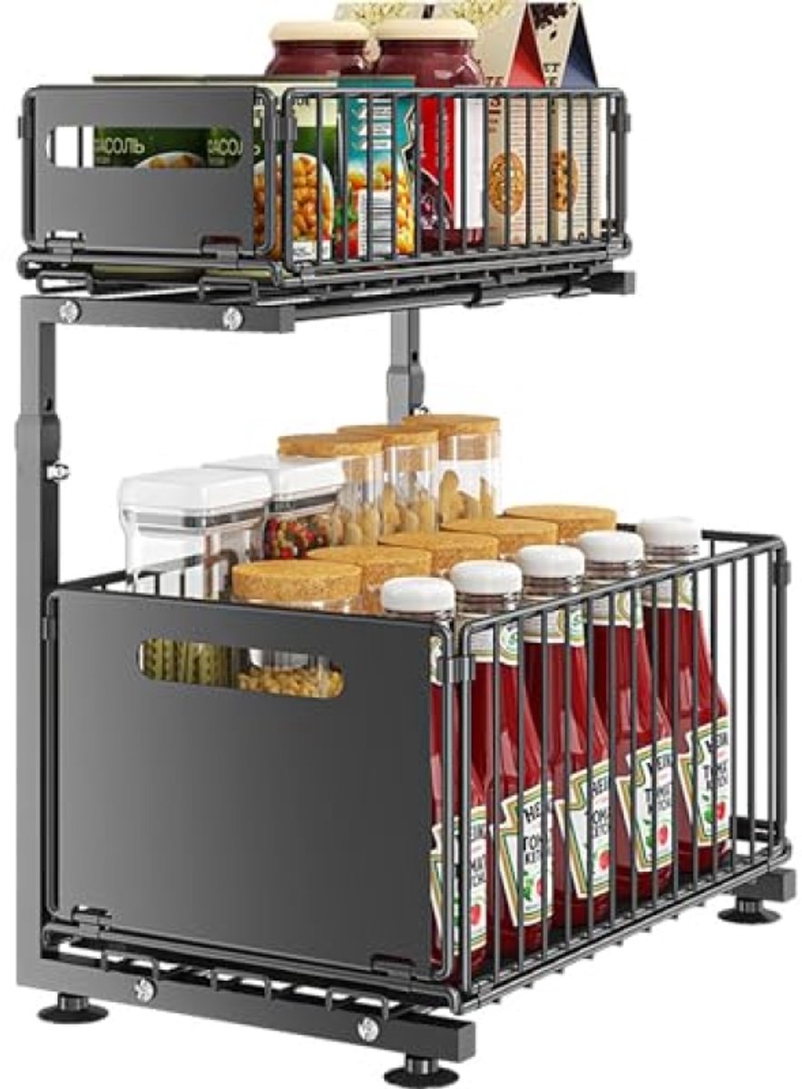 Huis Geluk Opbergrek Gootsteen 2-Laags Zwart 38x26,5x41-48,5 cm