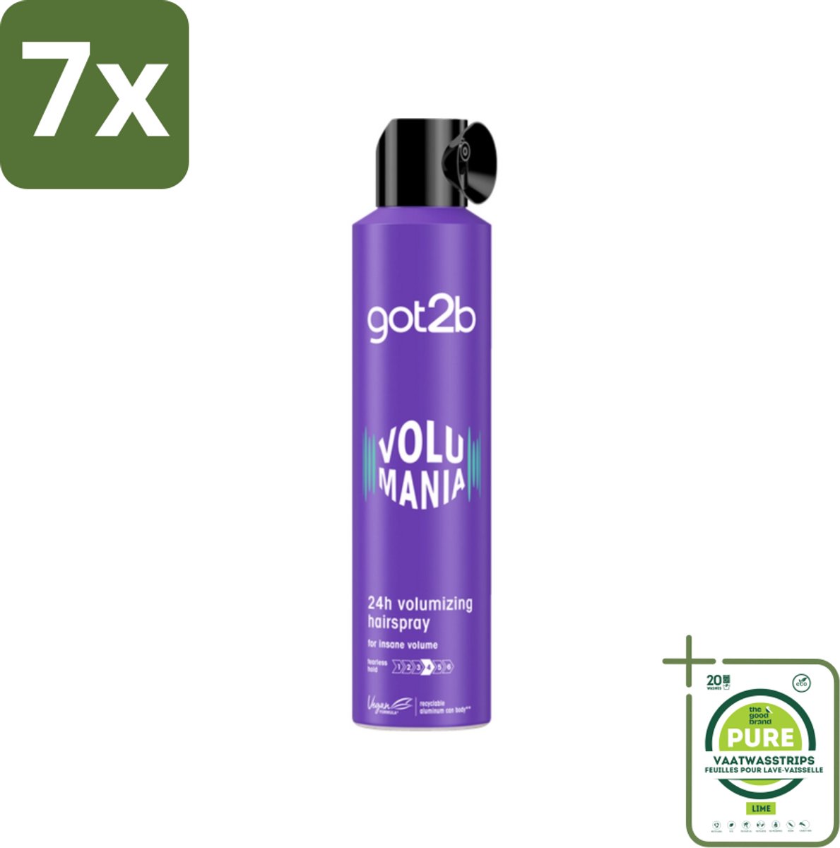 7 x Got2B - Haarspray - Volumania - 300 ml - Grootverpakking - Haarspray - Volume - Body - Hold - Vegan