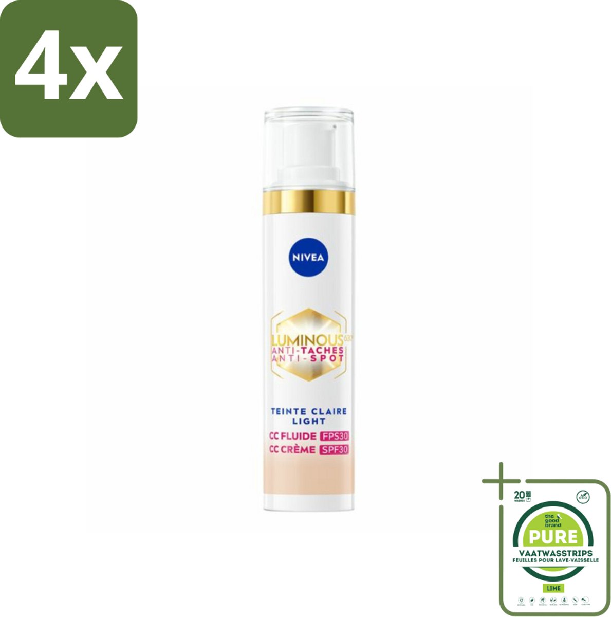 NIVEA - Cellular LUMINOUS630 CC Crème Licht - Gekleurde Dagcrème - Tegen Pigmentvlekken - SPF 30 - 40 ml - Voordeelverpakking - 4 stuks - Gekleurde dagcrème - Anti-pigmentvlekken