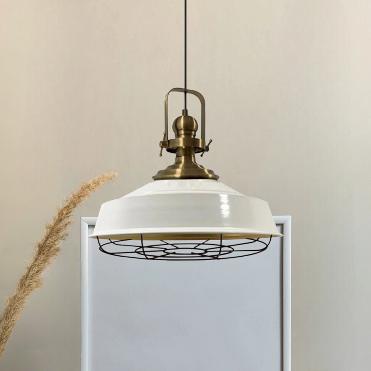 Bamyum Asletl hanglamp, industriële Modern stijl, Ø41 cm, wit metalen lamp