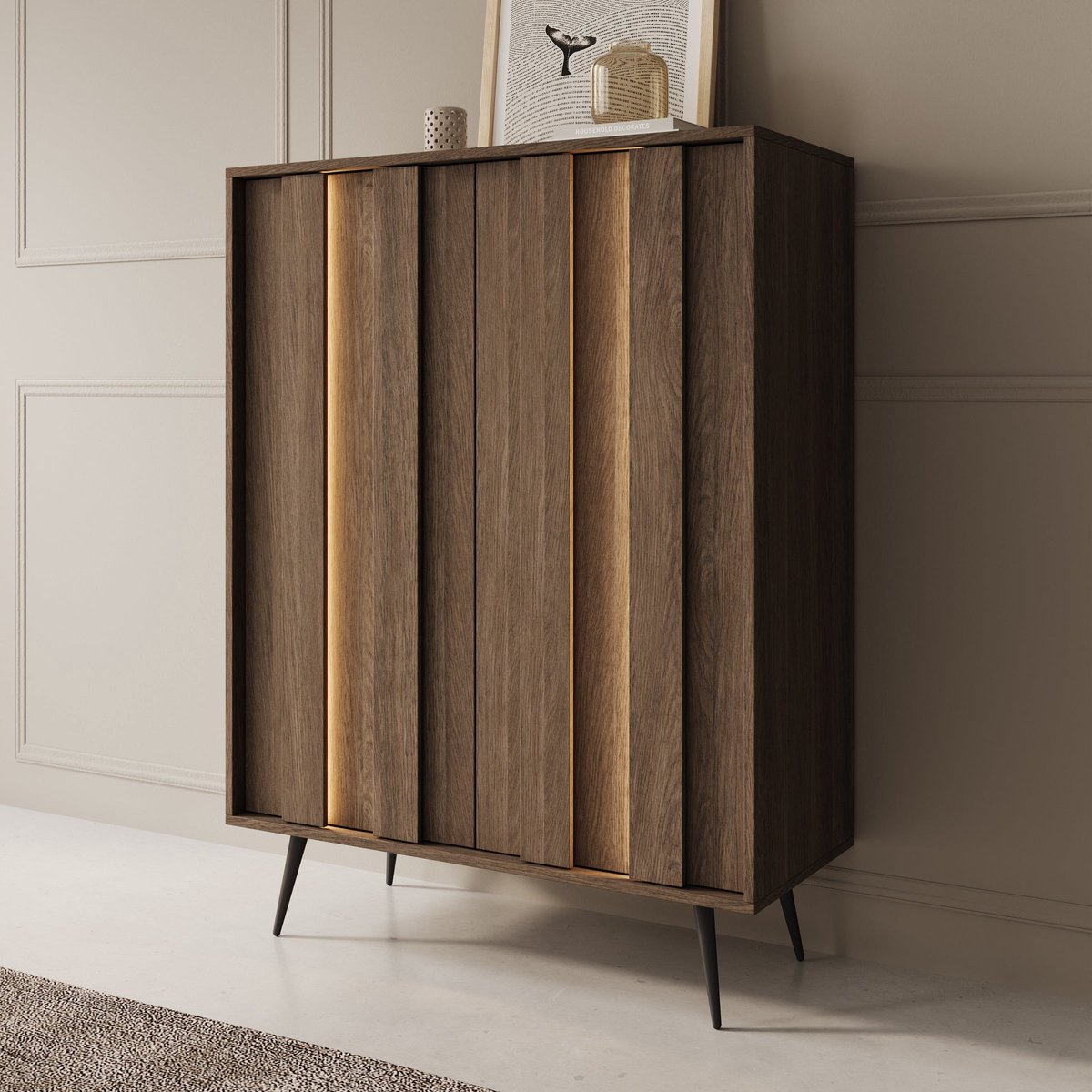 Meubella - Umbra - Dressoir - Donker eikenpatroon - 94x40x126 cm