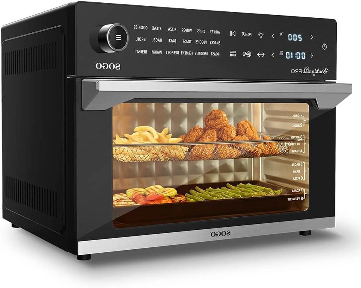 Elektrische Oven Airfryer - Multifunctionele Oven - Gezond Koken - 18 Voorgeprogrammeerde Menu's - 30 Liter - Zwart