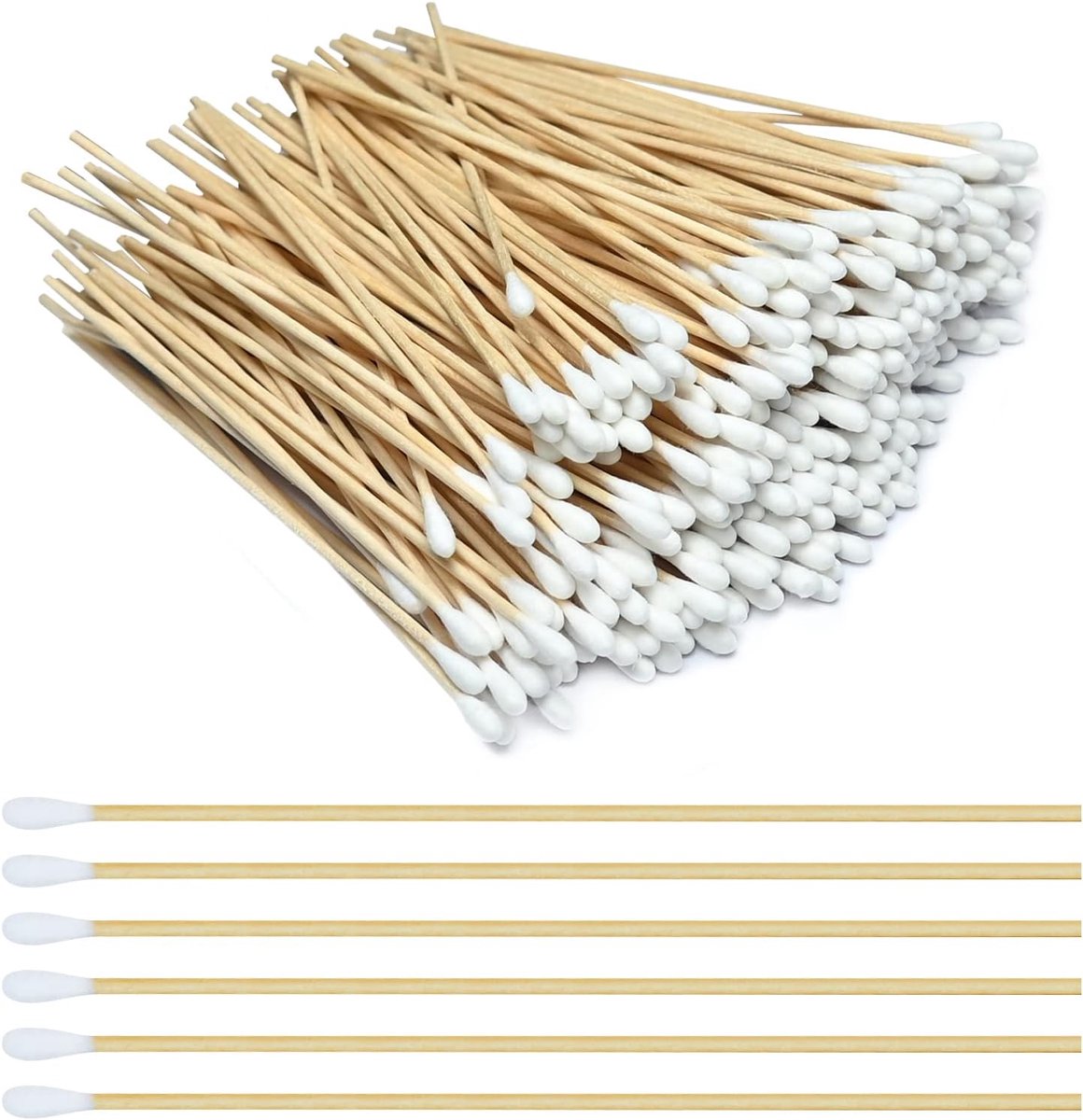 SnelShoppen - 400 Stuks Houten Wattenstaafjes met Lange Handgreep 15cm - Lange Houten Swabs voor Schoonmaken, Make-up, Juwelen Polijsten, Kunst en Amb