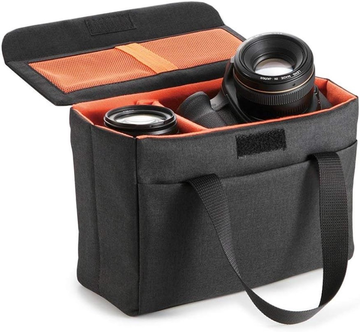 DSLR Cameratas met stootvast inzetstuk voor spiegelreflexcamera, cameratas, cameratas voor Nikon Canon Fuji Olympus Sony, zwart, Zwart, Tas