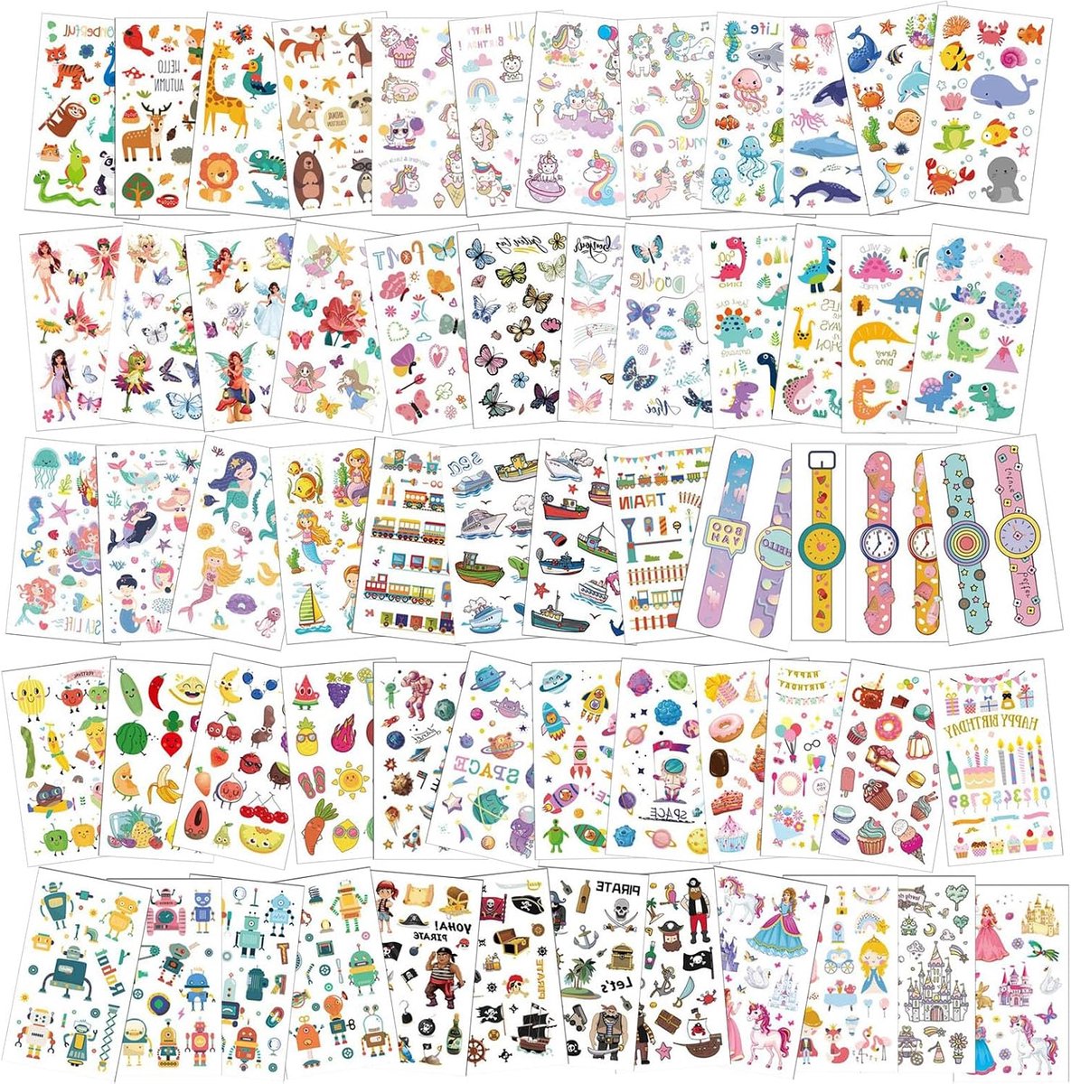 Tijdelijke tatoeage voor kinderen, 60 vellen zeemeermin eenhoorn prinses dier dinosaurus cartoon tattoo stickers, waterdichte cartoon nep tattoo stickers set voor jongens meisjes