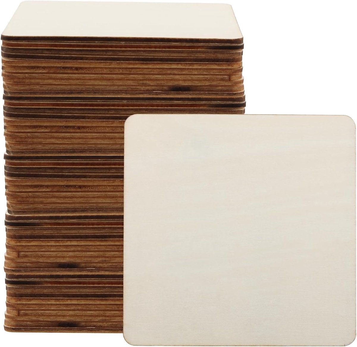 50 stuks vierkante houten schijven, houten vierkanten, 10 x 10 cm