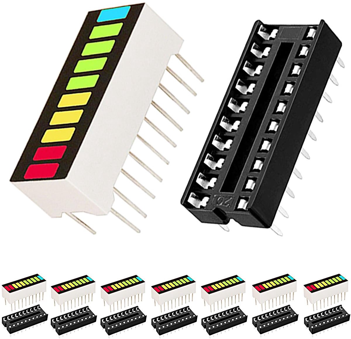 8 stuks 10-segment-led-bar display digitaal rood geel blauw groen display kleurbalkenweergave + 8 stuks DIP-20-aansluiting voor Arduino Electronics Project DIY