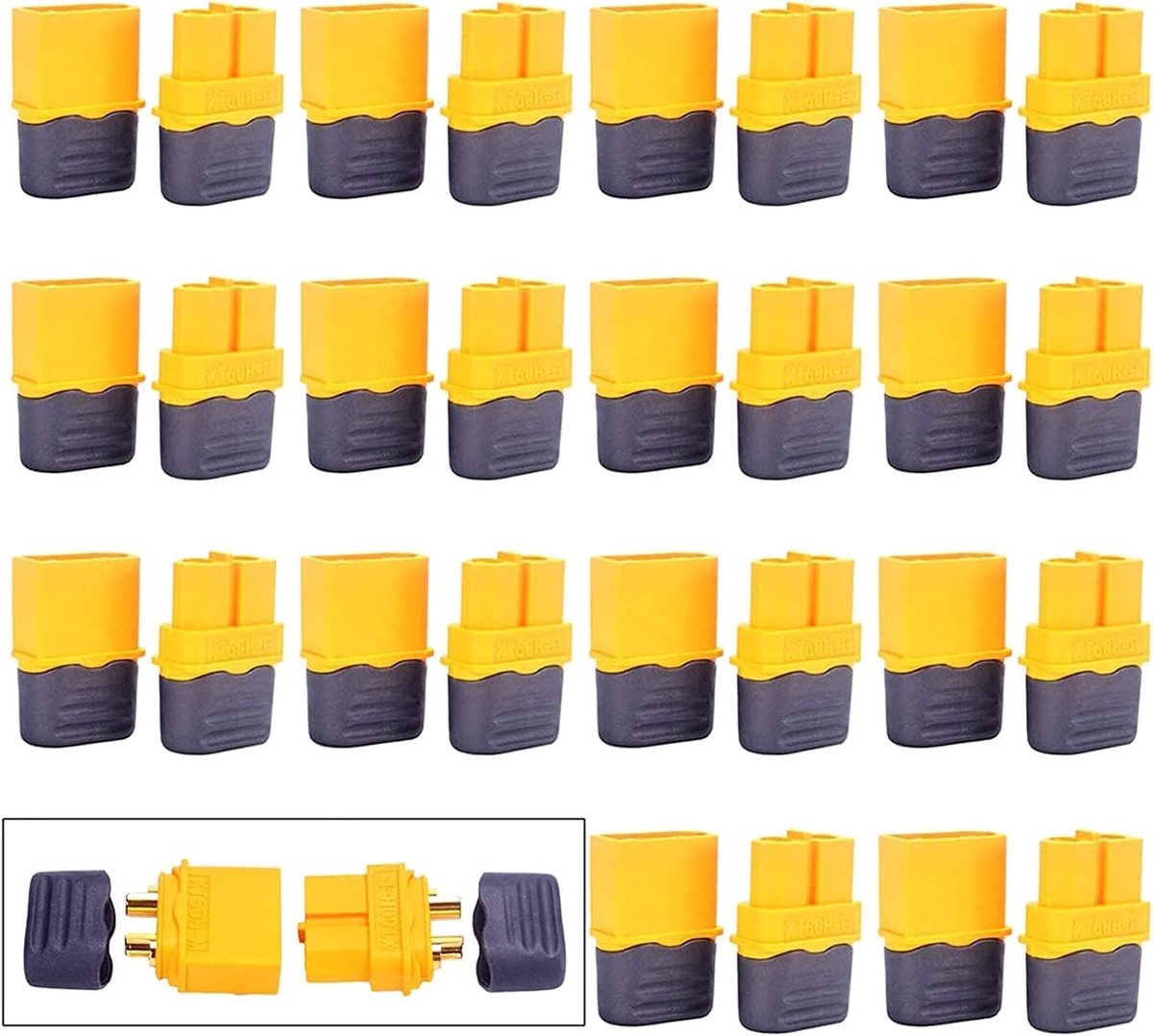 XT60H-connectoren, 15 paar, 15 paar, XT60 mannelijke en vrouwelijke stekker, XT60H mantelbehuizing, stekker voor RC-model en meer (15 stuks XT60H-stekkers + 15 stuks XT60H-aansluiting)