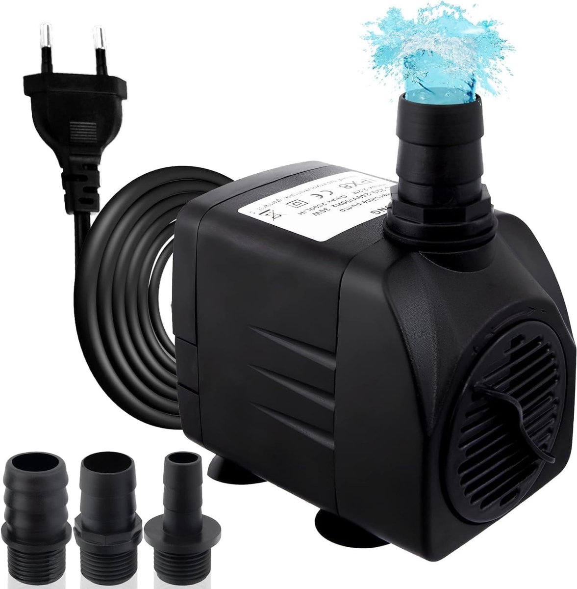 30 W waterpomp, dompelpomp, 2000 l/u, ultrastille vijverpomp, aquariumpomp voor vijver, fontein, aquarium, tuin, aquariumpomp voor buiten, voor fonteinen, hydrocultuursystemen
