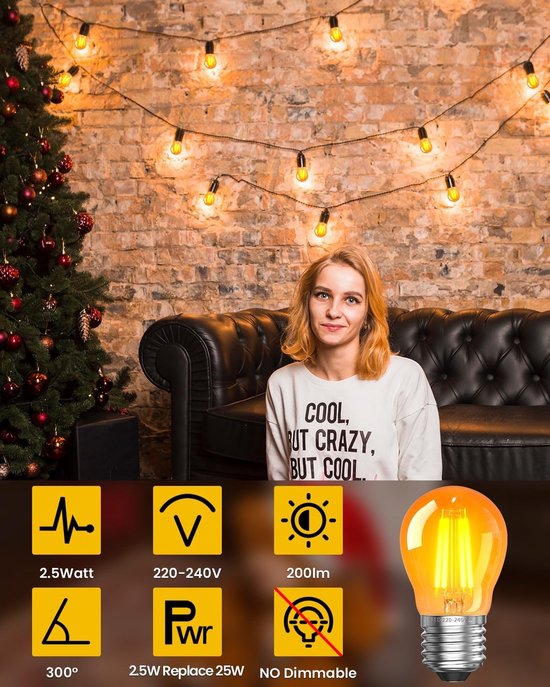2,5W E27 LED-schroefdraad lamp - Warm Wit G45 Golfbal Edison Grote Schroef Vintage 2200K voor lampen Amber Glas 20-25W Equivalent Niet dimbaar 3-Pack [Energieklasse F] — afbeelding 4
