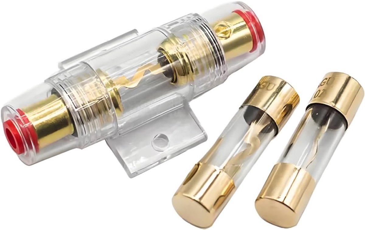 SnelShoppen - 30A AGU Stopcontact Houder In Line 4, 6 en 8 AWG Goud Geplateerd, AGU Stopcontact Houder voor Auto Versterker, Voeding, Alarm, Fuse Besc