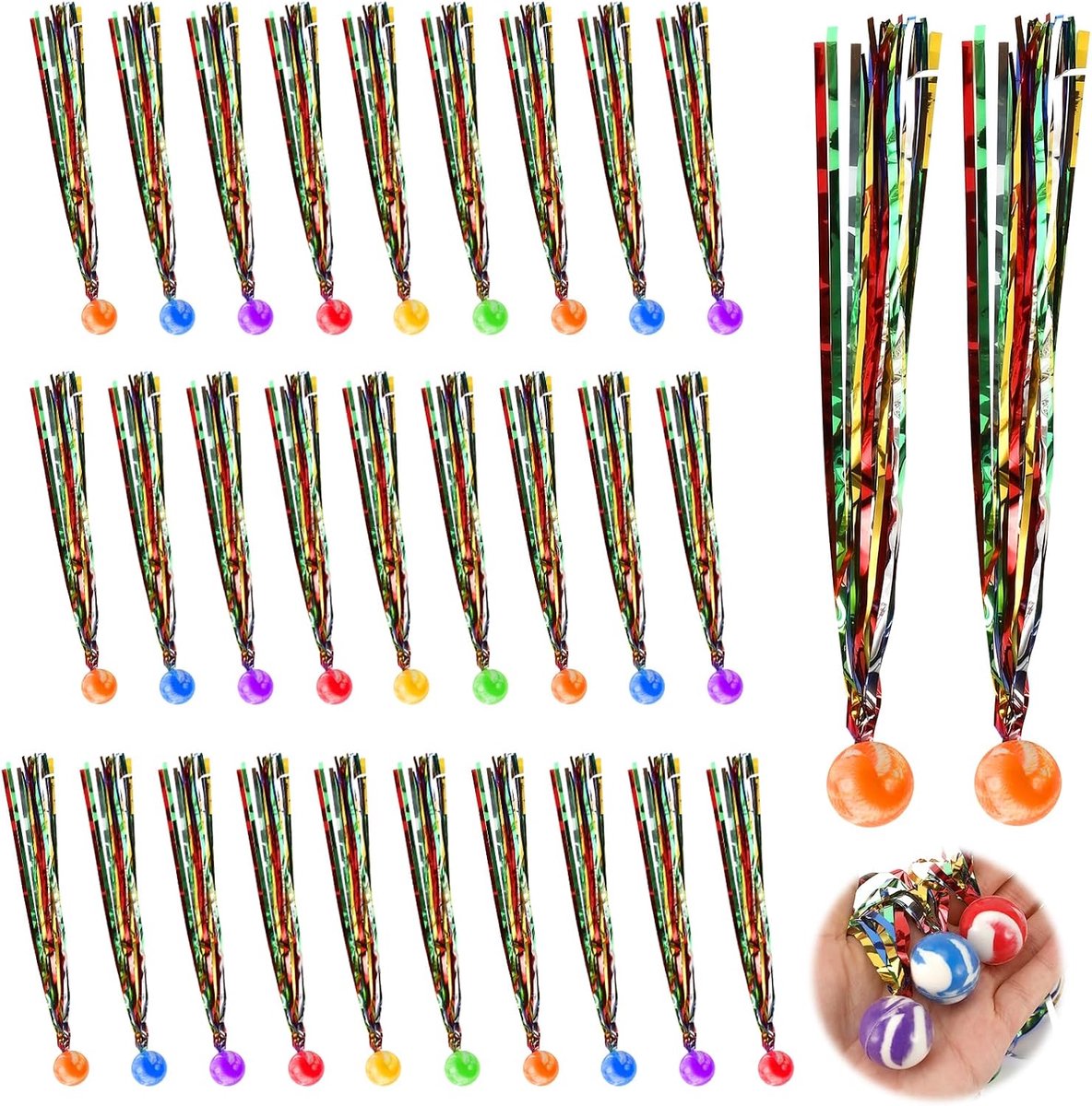 30 Flummies voor Kinderen met Staart, Flummi, Groot, Flummis Springballen voor Kinderen, Springbal, Rubberen Bal, Speelgoed, Cadeautje, Kinderverjaardag