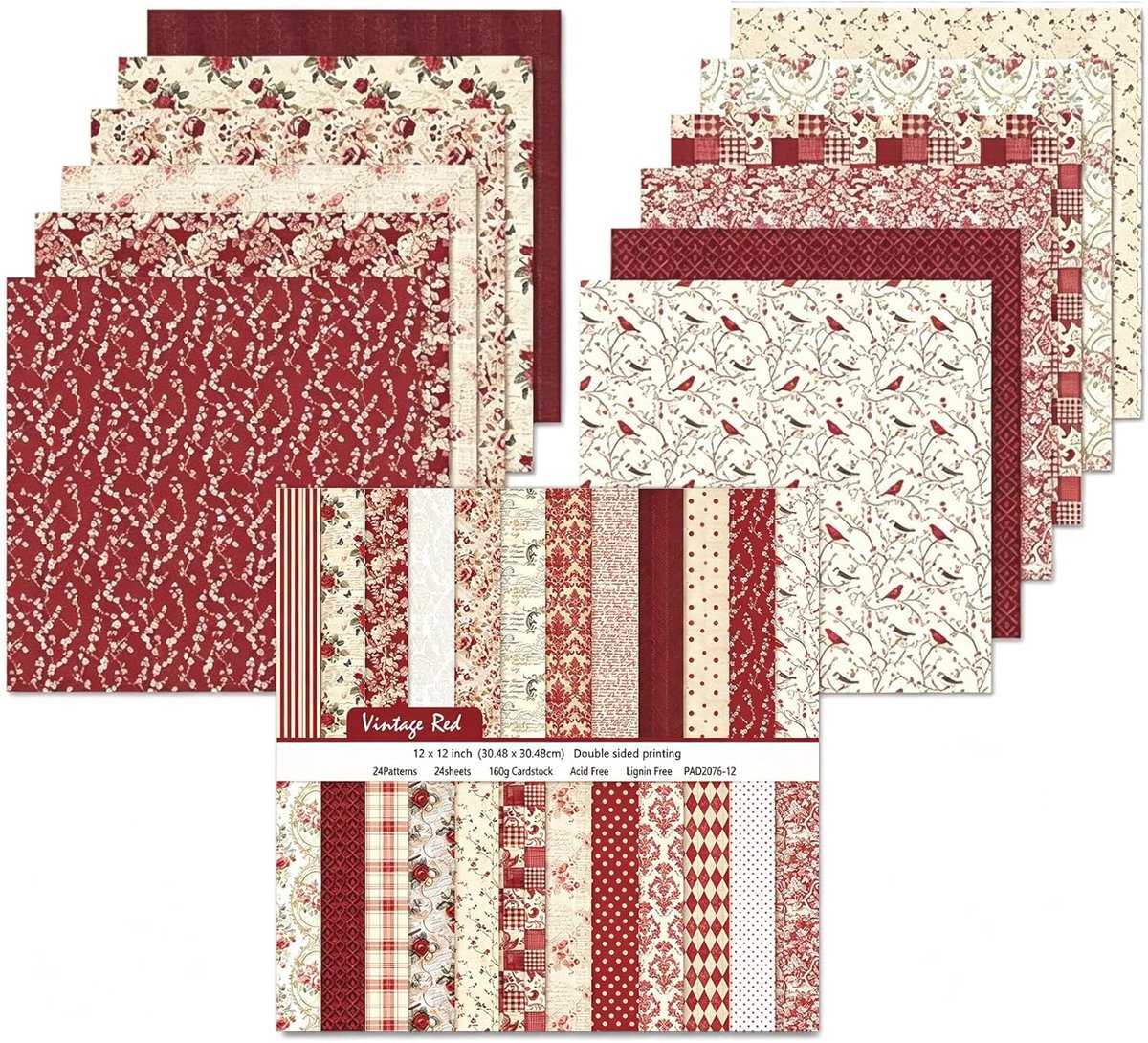24 vellen scrap-papier, 30,5 x 30,5 cm, dubbelzijdig papier voor