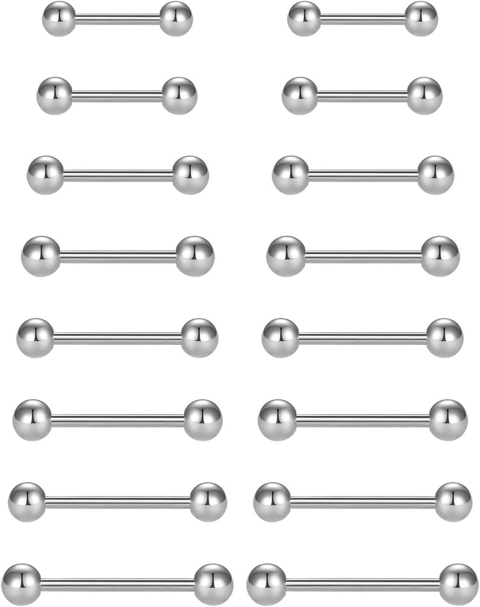piercing - 16 stuks piercing tepel tongringen rechte halter 14G
