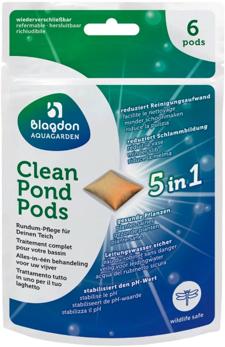 Blagdon Clean Pond Pods – 6 stuks – 5‑in‑1 Vijverwaterbehandeling – Tegen slib, pH‑stabilisatie & helder water