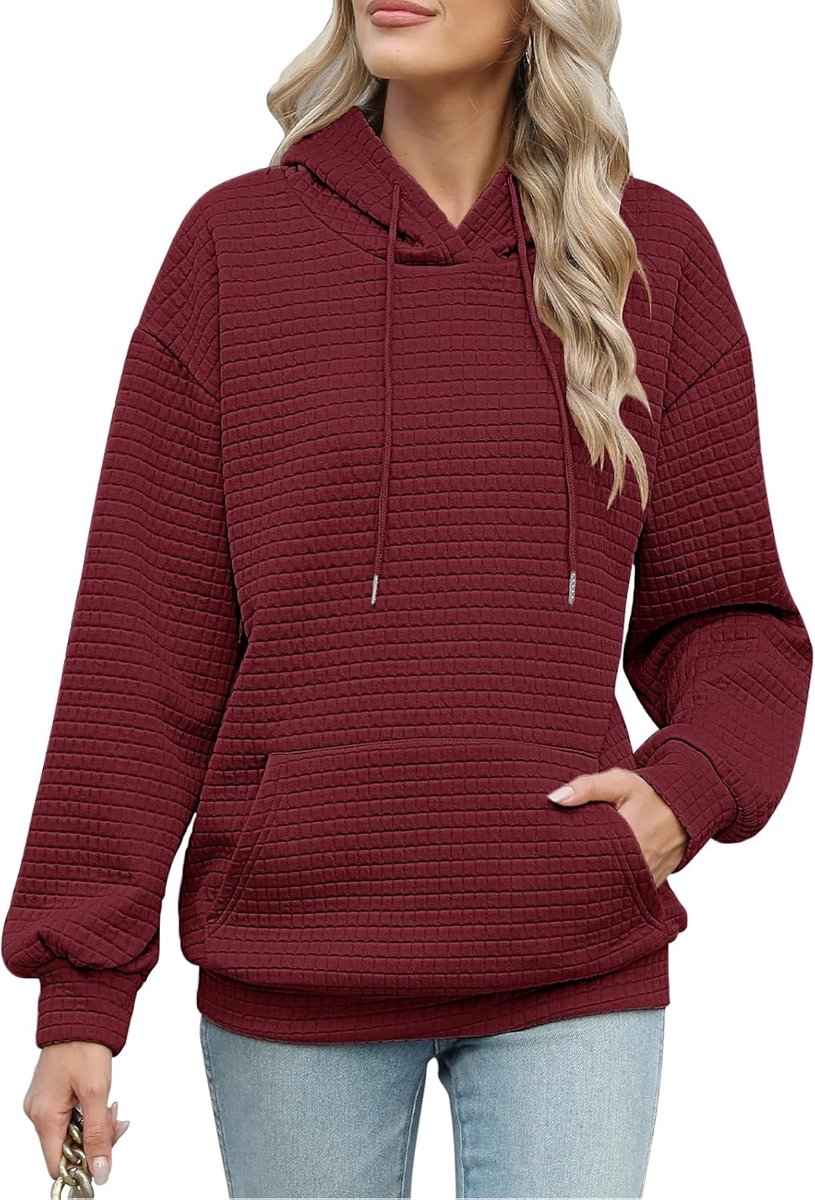 Dames fleece hoodie lange mouw sweatshirt met zak casual effen kleur