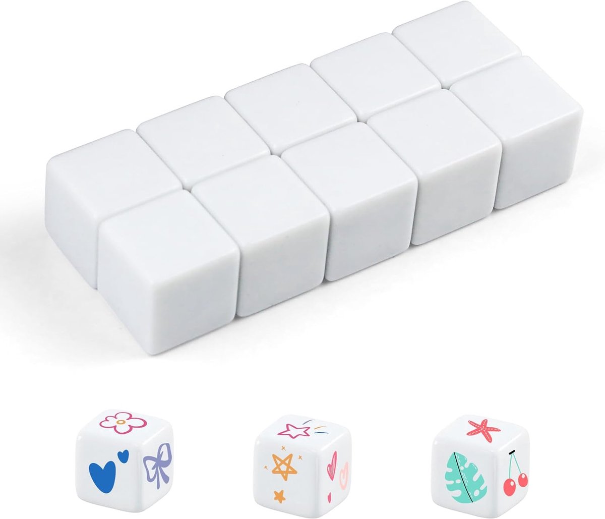 SnelShoppen - Witte Lege Dobbelstenen Rond 25mm, 10 Stuks Blank DIY Stickers voor Schilderen, Dobbelstenen voor Bordspellen, Creatief, Feest, Kinderen