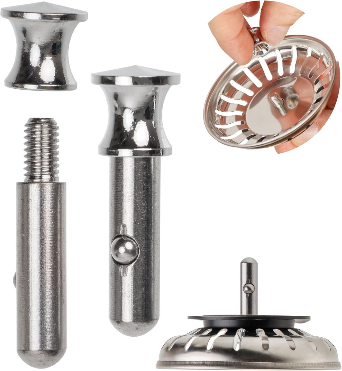 Vervangingsspie voor zeefkorf, 1 stuk, 25 mm lange spie met kogel, steekt 20 mm diep in de afvoer, Ø 7,8 mm pin, gemaakt van roestvrij staal, compatibel met Blanco, Franke, afvoergarnituren Pin Pin