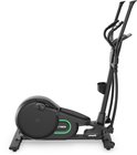 Zijanzicht van de zwarte VirtuFit crosstrainer CTF3000 met een groene gloed rond het vliegwiel.