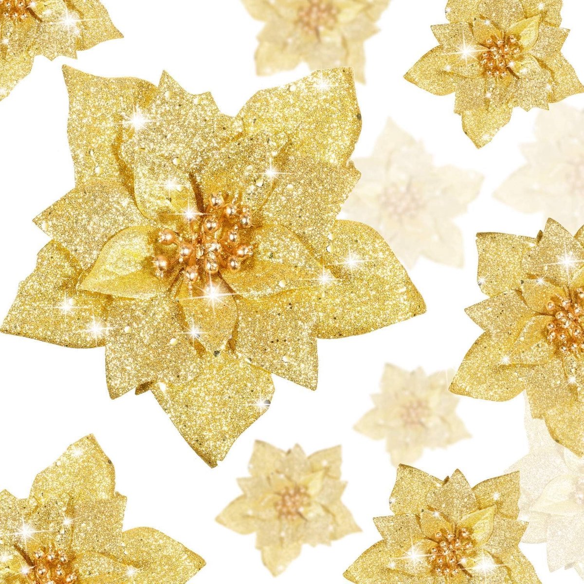 24 stuks glitter kerstster kunstmatige kerstbloemen kerstster