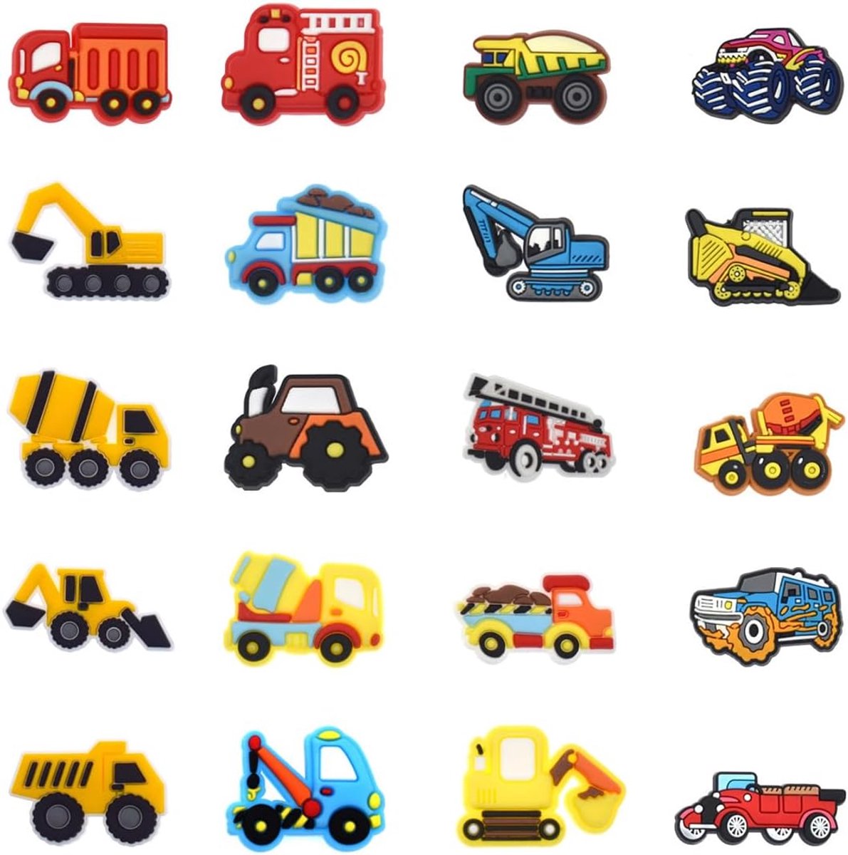 Set van 20 schoendecoraties voor kinderen, vrachtwagen en auto, pinnen van pvc, accessoires voor schoenen voor kinderen, meisjes en jongeren