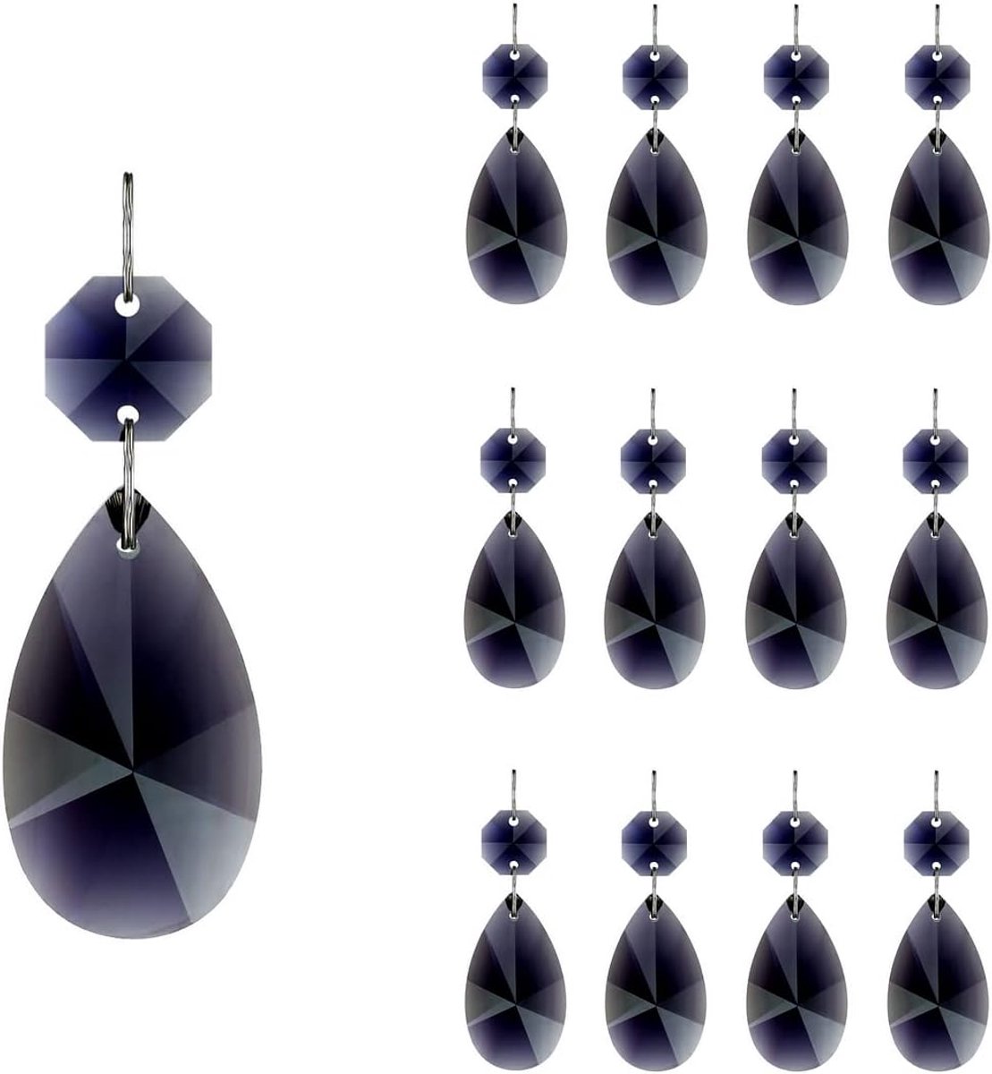 12 stuks 38 mm Teardrop kristallen kroonluchter prisma's onderdelen met glas achthoek kralen ketting voor kroonluchters, bruiloft, kerstdecoratie (violet)