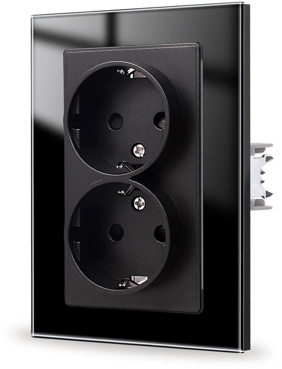 Glazen Enkelvoudig Stopcontact - Zwart Geaard, Gehard Glas, 16 Amp