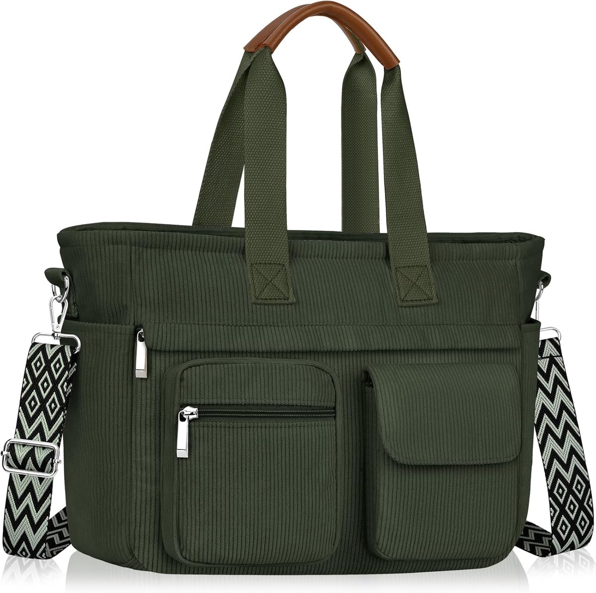 Draagtassen voor dames, corduroy crossbody-tas, lichtgewicht handtassen met 13-14 inch laptopvakken en ritssluiting, verstelbare schoudertas voor werk, universiteit, winkelen, reizen