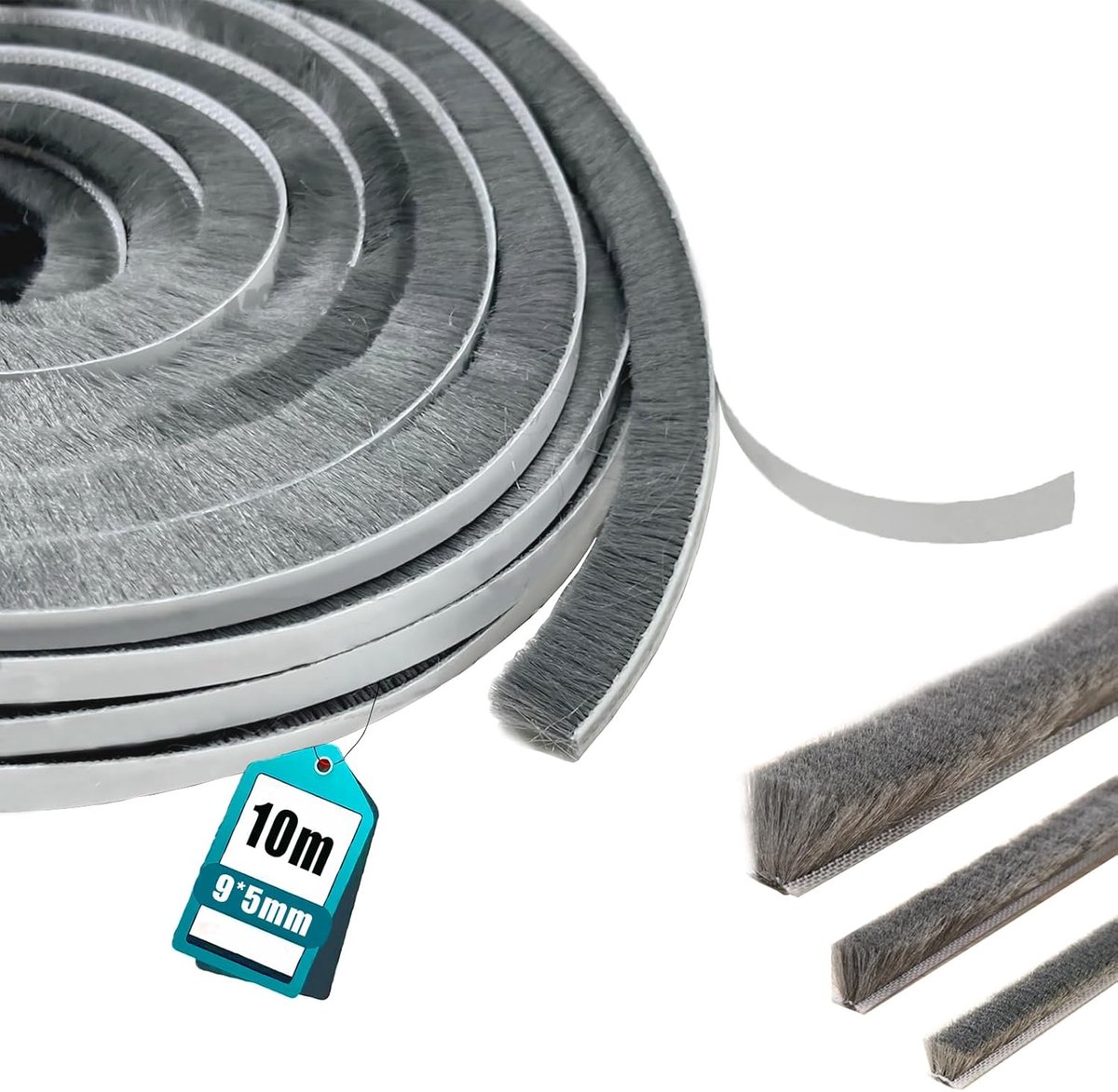 9 mm (B) x 5 mm (D) x 10 m (L) borstelafdichting, afdichtingsborstel