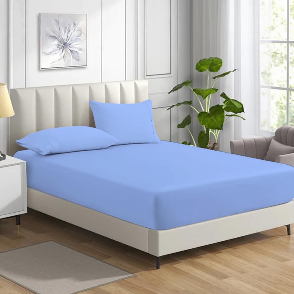 Omgoods - Fitted Sheet Sky Blue 100% Egyptisch Katoen - Super King