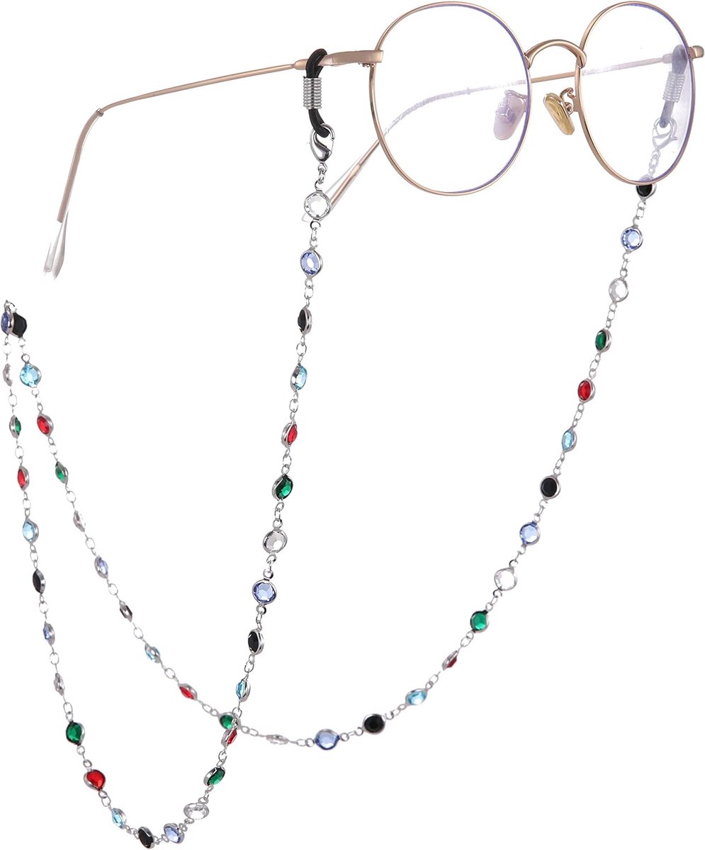 Mode Kleurrijke lente vloeistof ketting zonnebril riem lenzenvloeistof houder Crystal kralen lezen Bohemian glazen band voor vrouwen en meisjes (Rose goud met zwart rubber), Silver met Black Rubber